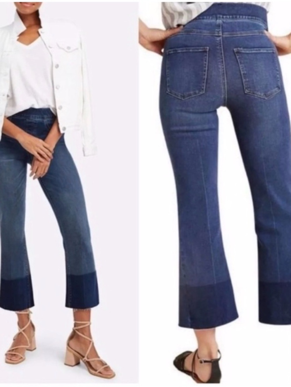 Spanx Cropped Flare Leg Raw Hem Pull On Jeans Size Small - Picture 2 of 7